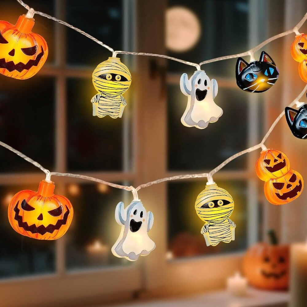 Halloween String Lights Indoor: 9.84 FT 20 LED Battery Operated Pumpkin Ghost Ca